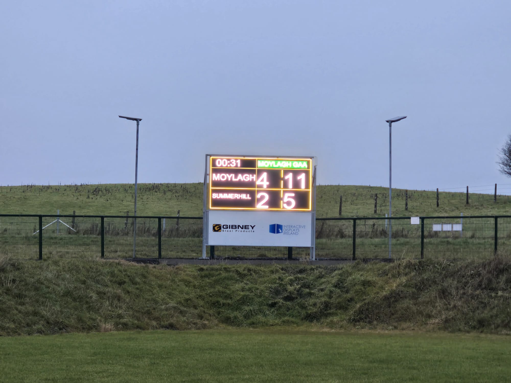 Pitch-side view · full scoreboard mode
